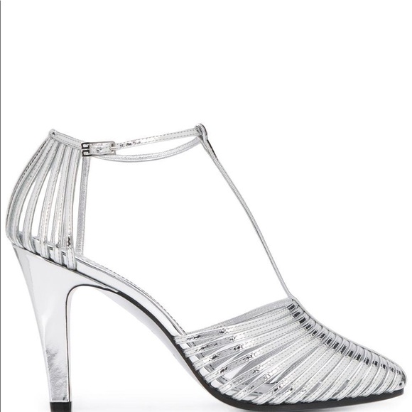 Givenchy Silver Metallic T-Strap Heeled Sandals - Picture 4 of 12